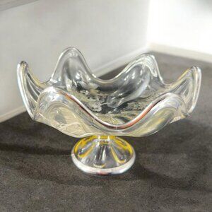 Vintage Viking Clear Footed Dish Bowl With Silver Overlay Flowers Pattern VTG